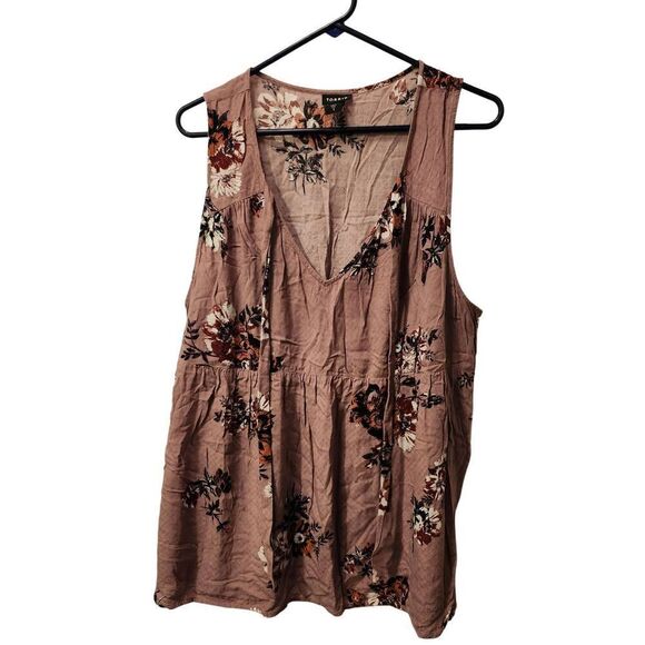 Torrid  Tunic Top Size 1 Mauve Floral Sleeveless Tie Neck Pullover - Picture 3 of 5